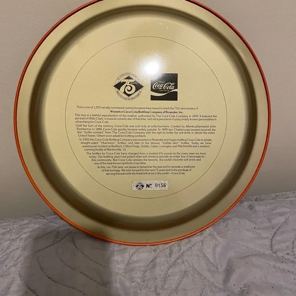 Vintage 1976 Limited Edition 75th Anniversary Coca-Cola Tray Roanoke #156 /1200